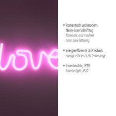 PAUL NEUHAUS LEUCHTEN DIREKT aj s JUST LIGHT LED nástenné svietidlo ružová, LOVE nápis, USB, šnúrový vypínač, dekoratívne LD 85021-87