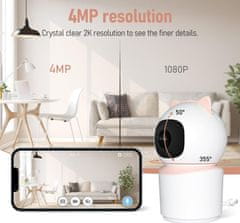 Immax NEO LITE SMART Security vnútorná kamera BABY, 355 ° 50 °, P / T, Wi-Fi, 4MP, ružová, TUYA