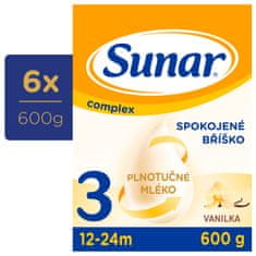 Sunar Complex 3 batoľacie mlieko vanilka, 6 x 600 g