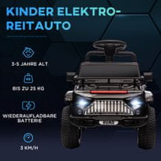 HOMCOM Elektrické Detské Auto Off-Road Vehicle Music Connection Úložný Priestor Klaksón Predného Svetla 3-5 Years Black 