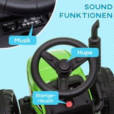 HOMCOM Elektrický Traktor S Prívesom, Detské Elektrické Autíčko Na Diaľkové Ovládanie, Detský Pojazdný Traktor S Funkciou Mp3, Predné Svetlo 