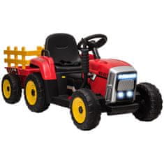 HOMCOM Electric Tractor Detské Elektrické Autíčko S Prívesom, Diaľkové Ovládanie, Mp3, Svetlomet, 3-6Km/H, Červená 