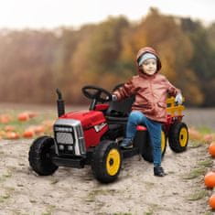 HOMCOM Electric Tractor Detské Elektrické Autíčko S Prívesom, Diaľkové Ovládanie, Mp3, Svetlomet, 3-6Km/H, Červená 