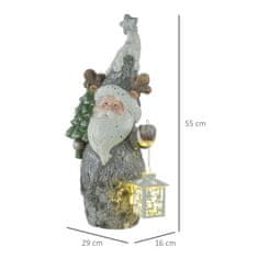 HOMCOM Vianočná Dekoračná Figúrka, Santa Claus S Vianočným Stromčekom A Lampášom, 55 Cm Vianočná Figúrka S Led Svetlom, Ozdobná Figúrka Na Vianoce 