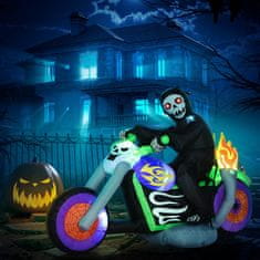 HOMCOM Halloweenska Dekorácia 1,44 M Pekelný Motorkár Motocyklista Duch S Led Osvetlením Svietiaci Vzduch Dekorácia Postavičky Samonafukovacia 