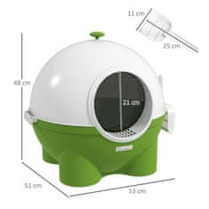 PAWHUT Veko Podnosu Pre Mačky Lopatka Pre Mačky Do 4 Kg Vnútorná Plastová Zelená+Biela 53X51X48Cm 