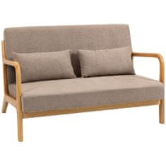 HOMCOM 2-Miestna Pohovka Loveseat Dvojsed S Vankúšmi A Zamatovým Vzhľadom Gumové Drevo, Svetlo Šedá, 122 X 71 X 76 Cm 