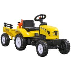 HOMCOM Šliapací Traktor S Prívesom Šliapací Auto Traktor Detský Šliapací Traktor Autíčko Pre 3 Ročné Deti Kovový Žltý 133 X 42 X 51 Cm 