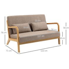 HOMCOM 2-Miestna Pohovka Loveseat Dvojsed S Vankúšmi A Zamatovým Vzhľadom Gumové Drevo, Svetlo Šedá, 122 X 71 X 76 Cm 