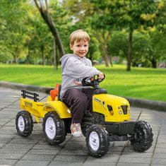 HOMCOM Šliapací Traktor S Prívesom Šliapací Auto Traktor Detský Šliapací Traktor Autíčko Pre 3 Ročné Deti Kovový Žltý 133 X 42 X 51 Cm 