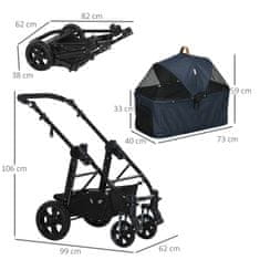 PAWHUT Buggy Pre Psov 2V1 Prepravná Taška Na Kočík Pre Psa, Skladací Kočík Pre Mačky, Box Pre Psa, Buggy Pre Mačky So Sieťovaným Okienkom, Do 10 Kg, Oxford, Tm. 