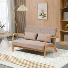 HOMCOM 2-Miestna Pohovka Loveseat Dvojsed S Vankúšmi A Zamatovým Vzhľadom Gumové Drevo, Svetlo Šedá, 122 X 71 X 76 Cm 