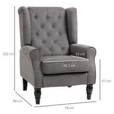 HOMCOM Single Chair Relax Chair Wing Chair S Všívaním, Drevené Nohy, Polyester, Tmavošedá, 74X86X102Cm 