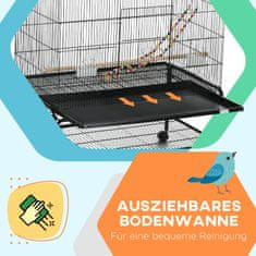 PAWHUT Bird Cage Vtáčia Voliéra S Bidielkami Stavačka Pre Vtáky S Policou, Kolieskami, Odnímateľným Podnosom, Voliéra S Dverami, Čierna 