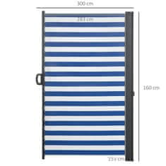 OUTSUNNY Výsuvná Bočná Markíza, 300X160 Cm Privacy Screen, Záhradná Markíza S Uv Ochranou, Ochrana Proti Vetru, Polyester, Modrá+Biela 