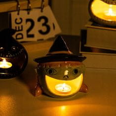 Korbi Swietnik lampion čarodejnica, podhreválka tealight LED, dekorácia Halloween