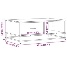 Vidaxl Konferenčný stolík hnedý dub 90x57x35 cm kompozit. drevo a kov