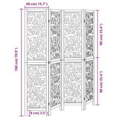 Vidaxl Paraván, 4 panely, čierny, masívne drevo paulovnie