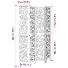 Vidaxl Paraván, 4 panely, čierny, masívne drevo paulovnie