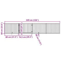 Vidaxl Brána pre psa s dverami sklad. 4pan. biela 320cm topoľové drevo