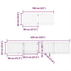 Vidaxl Brána pre psa s dvere sklad. 10pan. biela 800cm topoľové drevo