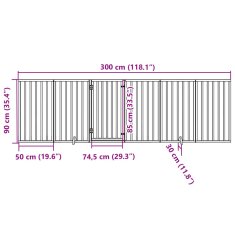 Vidaxl Brána pre psa s dverami sklad. 6pan. hnedá 300cm topoľové drevo