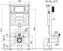 Mexen Fenix, podomietkový modul pre závesné WC h112 w50 cm, 60100