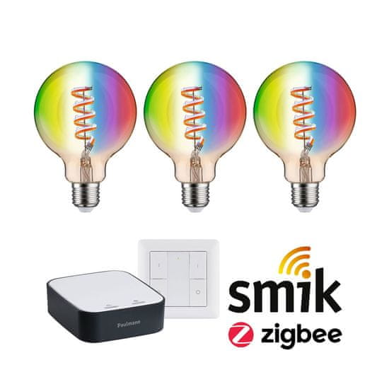 Paulmann PAULMANN Štartovacia sada Smart Home Zigbee 3.0 LED žiarovka Filament G95 RGBW plus Gateway plus vypínač 5193