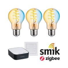 Paulmann PAULMANN Štartovacia sada Zigbee 3.0 LED žiarovka Filament E27 meniteľná biela plus Gateway smik plus vypínač 5194