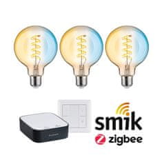 Paulmann PAULMANN Štartovacia sada Zigbee 3.0 Smart Home smik Gateway plus LED žiarovka Filament G95 meniteľná biela plus vypínač 5195