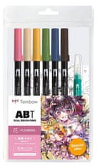 Tombow ABT sada oboustranných fixů Manga Flower 6 ks + vodní štětec