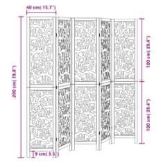 Vidaxl Paraván, 5 panelov, čierny, masívne drevo paulovnie