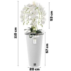 botle Umelá biela orchidea kytica kvety listy kamienky vysoký kvetináč White H 110 cm