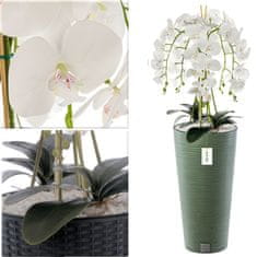 botle Umelá biela orchidea kytica kvety listy kamienky vysoký črepník Dark Green H 110 cm