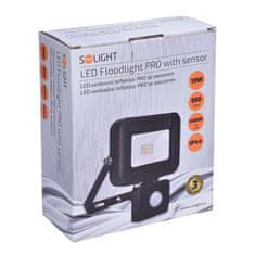 Solight LED reflektor PRO 10W/230V/850Lm/5000K/120°/IP44, senzor, čierny