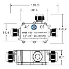 Solight Vodeodolná prepojovacia krabička IP68, 1x vstup, 2x výstup, 5-9/9-12mm, max 2,5mm2