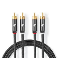 Nedis Stereo audio kábel, 2x RCA konektor - 2x RCA konektor, pozlátené, 2m