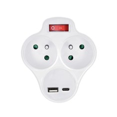 Solight Zásuvka rozbočovacia s USB A+C rýchlonabíjačkou 20W PD, 2 x 10A, biela, vypínač