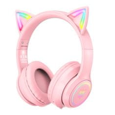 Onikuma B90 RGB Cat Ear Bluetooth Wireless Gaming Headset Pink