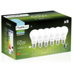 LUMILED 6x LED žiarovka E27 A60 8W = 60W 806lm 6500K Studená biela 260°