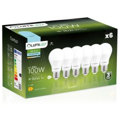 LUMILED 6x LED žiarovka E27 A60 13W = 100W 1521lm 6500K Studená biela 260°