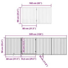 Vidaxl Brána pre psa s dverami sklad. 6pan. biela 480cm topoľové drevo