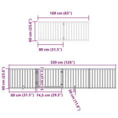 Vidaxl Brána pre psa s dverami sklad. 6pan. biela 480cm topoľové drevo