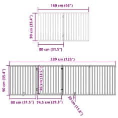 Vidaxl Brána pre psa s dvere sklad. 12pan. biela 960cm topoľové drevo