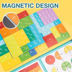 Netscroll Magnetická sada na učenie zlomkov, vzdelávacie matematické skladačky, zlomky v magnetických kruhoch a tyčinkách pre základné učenie, Montessori metóda pre vizuálne cvičenie, PracticeMath