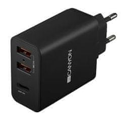 Canyon Nabíjačka do siete H-08, Power delivery - 1x USB-C (Quick charge), 2xUSB A, čierna