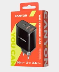 Canyon Nabíjačka do siete H-08, Power delivery - 1x USB-C (Quick charge), 2xUSB A, čierna