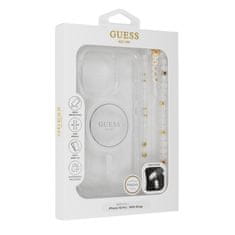 Guess Originálny zadný kryt IML Glitter with Pearl Strap Magsafe GUHMP16SHGCRELST pre iPhone 16 priehľadný