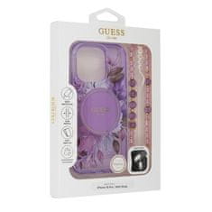 Guess Originálny zadný kryt IML Flowers with Pearl Strap Magsafe GUHMP16MHFWBRCESU pre iPhone 16 Plus fialový