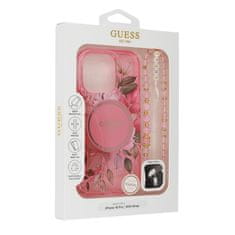 Guess Originálny zadný kryt IML Flowers with Pearl Strap Magsafe GUHMP16MHFWBRCESP pre iPhone 16 Plus ružový